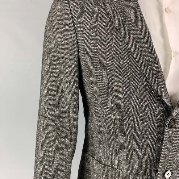 OFFICINE GENERALE Black White Herringbone Wool Silk Sport Coat - Picture 2 of 7